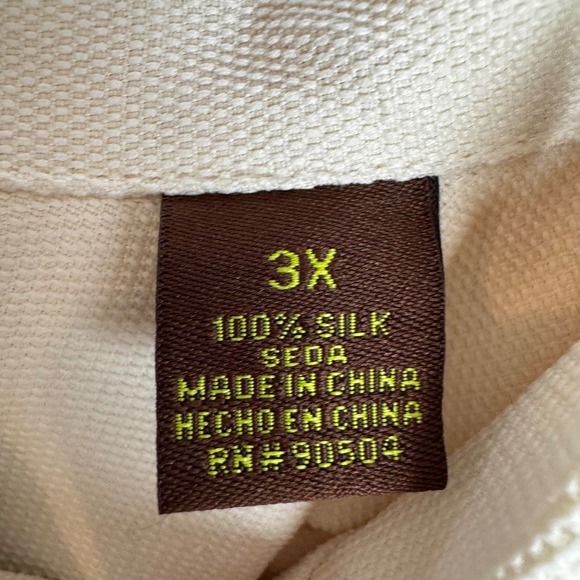 Havana Nines Mens3X 100% Silk Button Up Short Sleeve Cuban Shirt Cream Guayabera - Picture 4 of 10